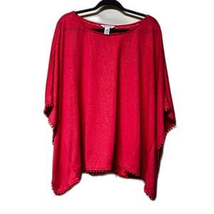 TOMMY BAHAMA Fushia Shimmer Poncho Top With Fringe Detail, Sz L/XL